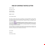End of Contract Notice example document template 