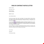 End of Contract Notice example document template