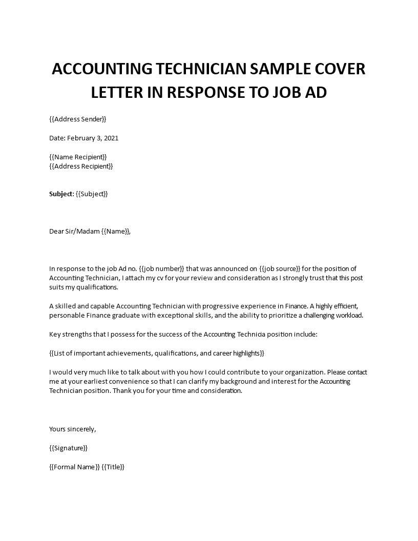 accounting technician cover letter