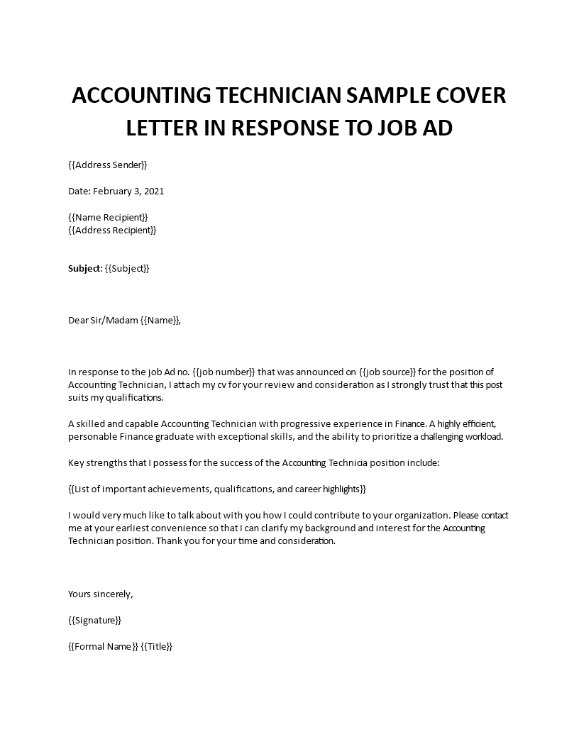 Accounting Technician Cover letter