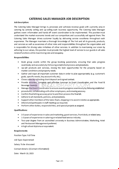 Catering Sales Manager Job Description