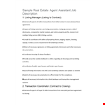Real Estate Agent Assistant Job Description example document template