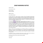 Early Warning Notice Template example document template