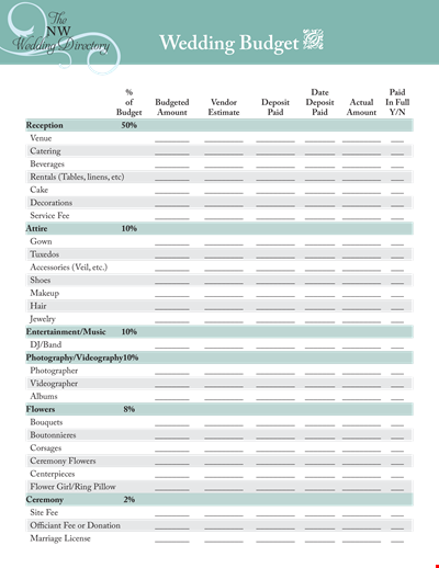 Free Download Wedding Budget Planner - Track Budget, Amount, Deposit, and Gifts