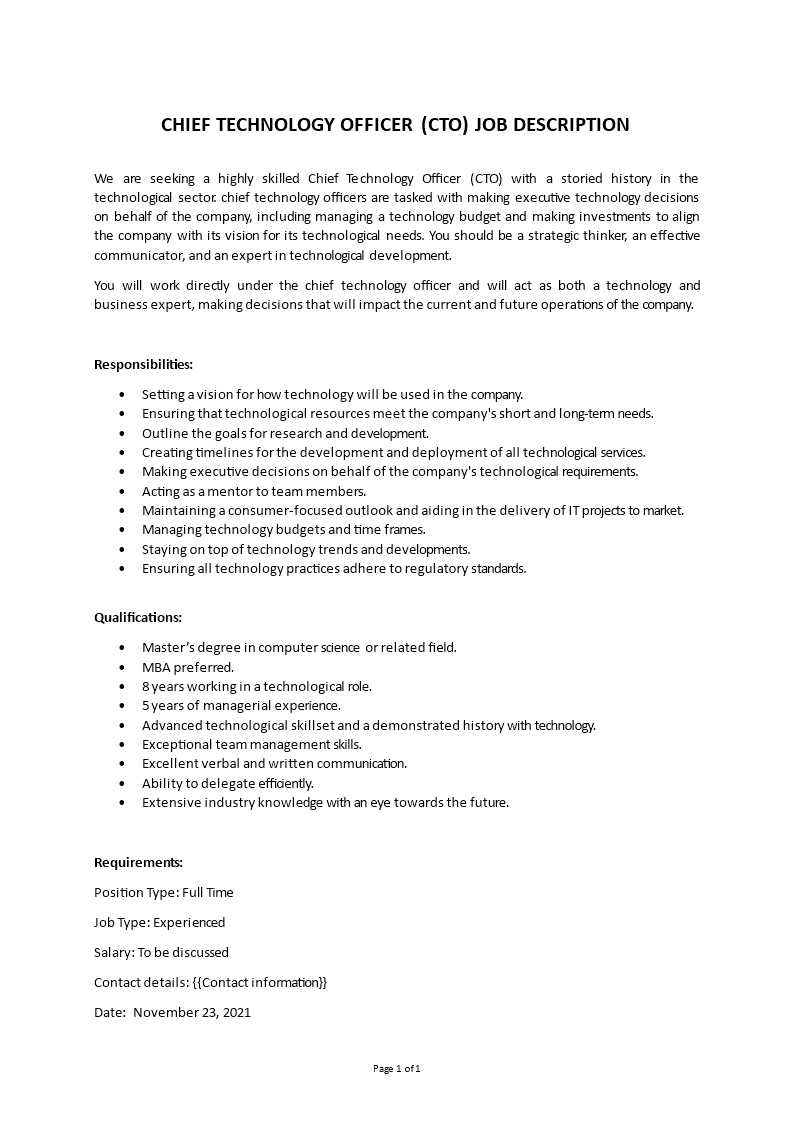 chief technology officer job description Main Image chief technology officer job description