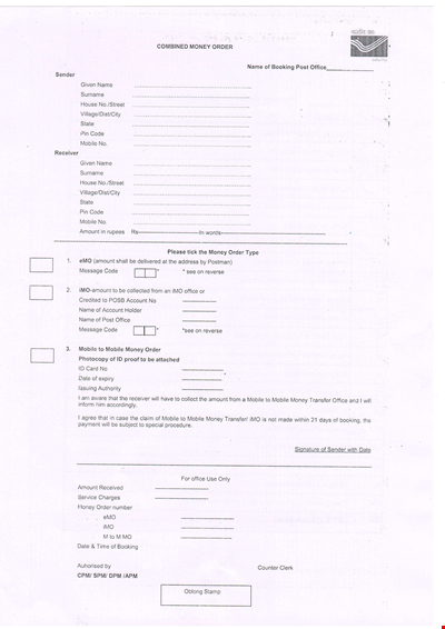 Orginal Post Office Money Order Example