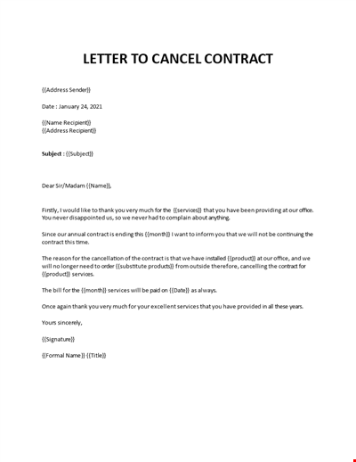 Letter to cancel the contract