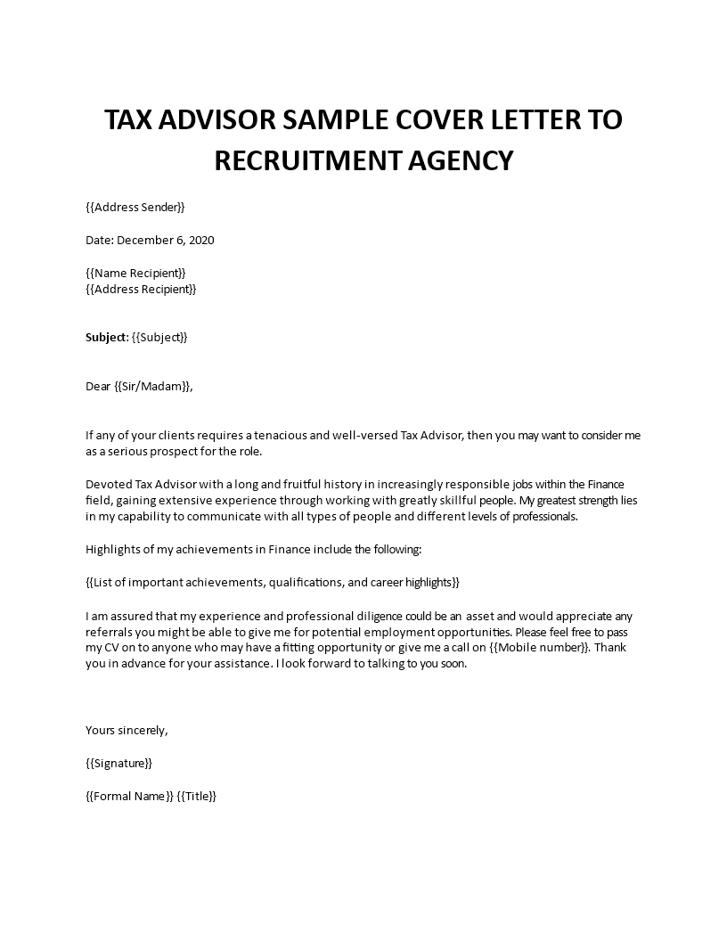 tax advisor cover letter template