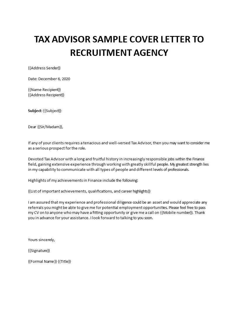 tax advisor cover letter sample