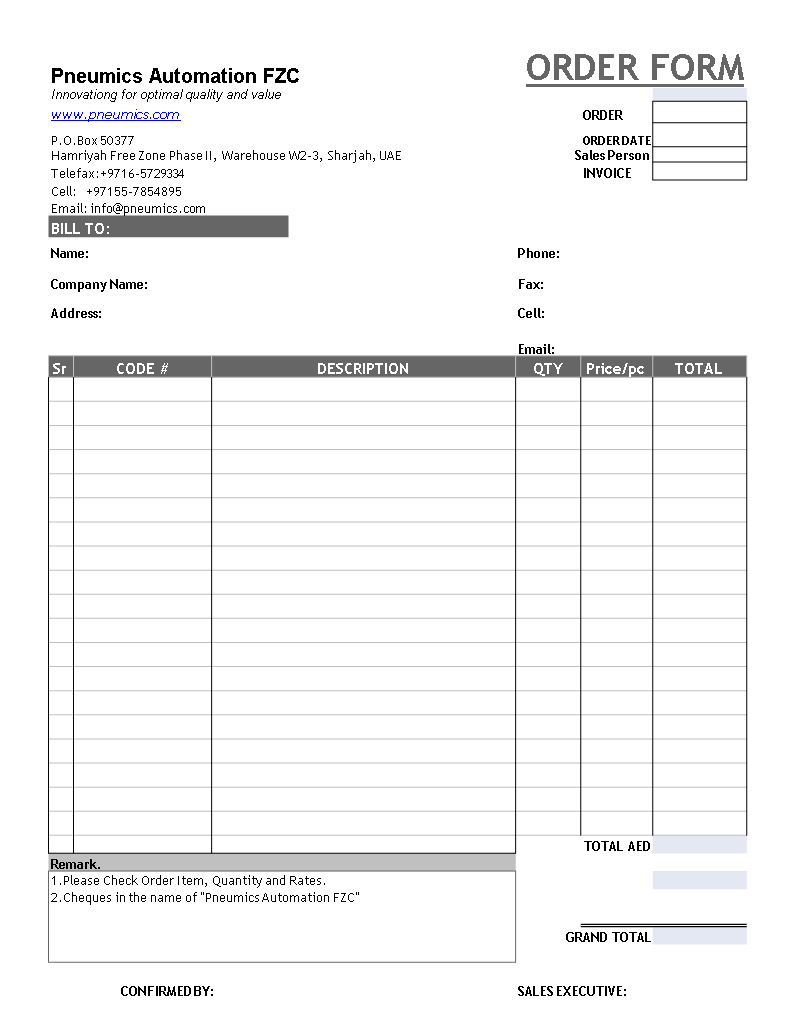 Simple Order Form Template
