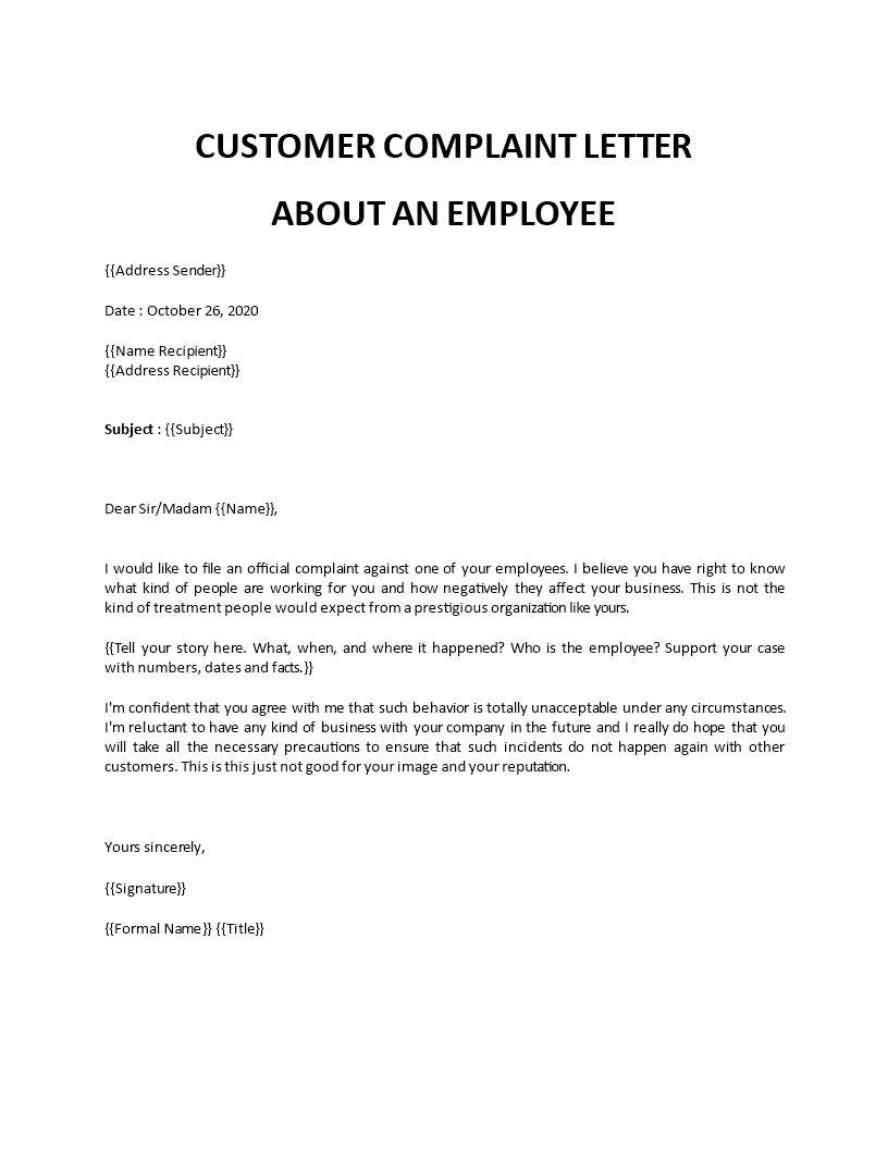 customer complaint letter about an employee Main Image customer complaint letter about an employee
