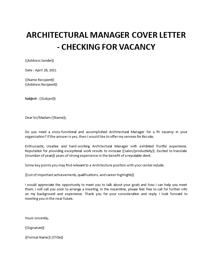 architectural manager cover letter
