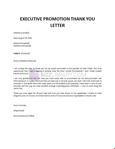 Executive Promotion Thank You Letter