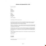 Personal Recommendation letter example document template