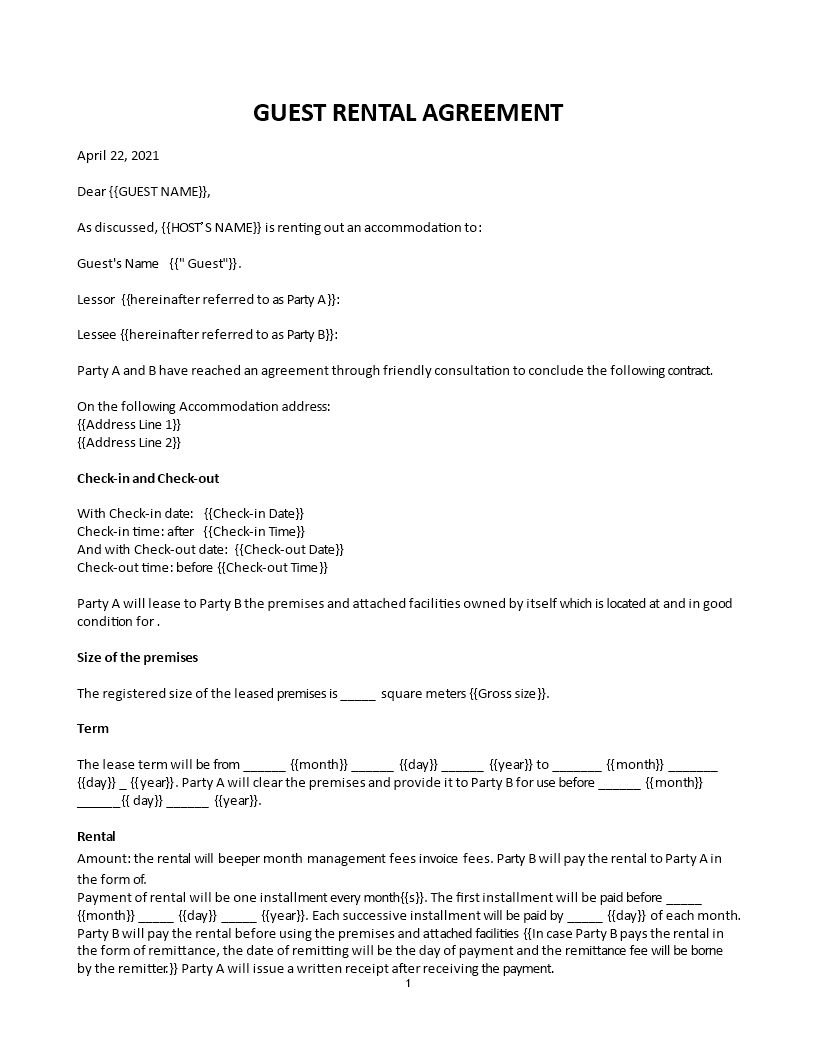 vacation rental agreement template