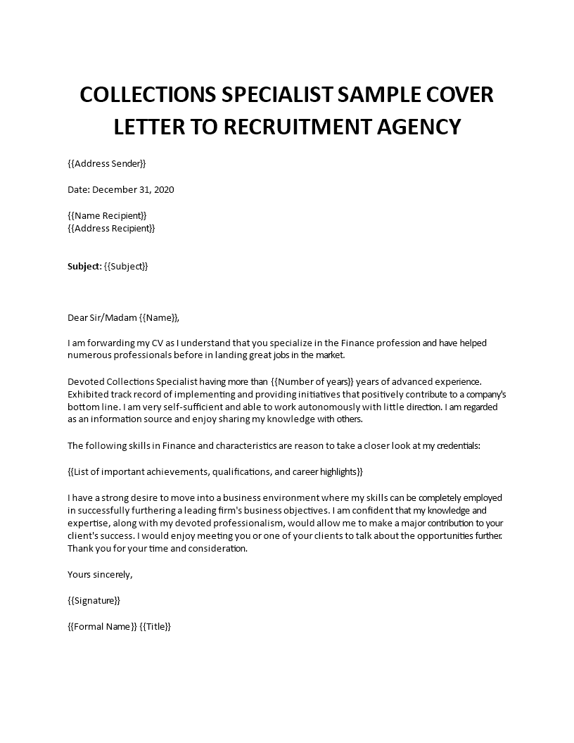 collections specialist cover letter 