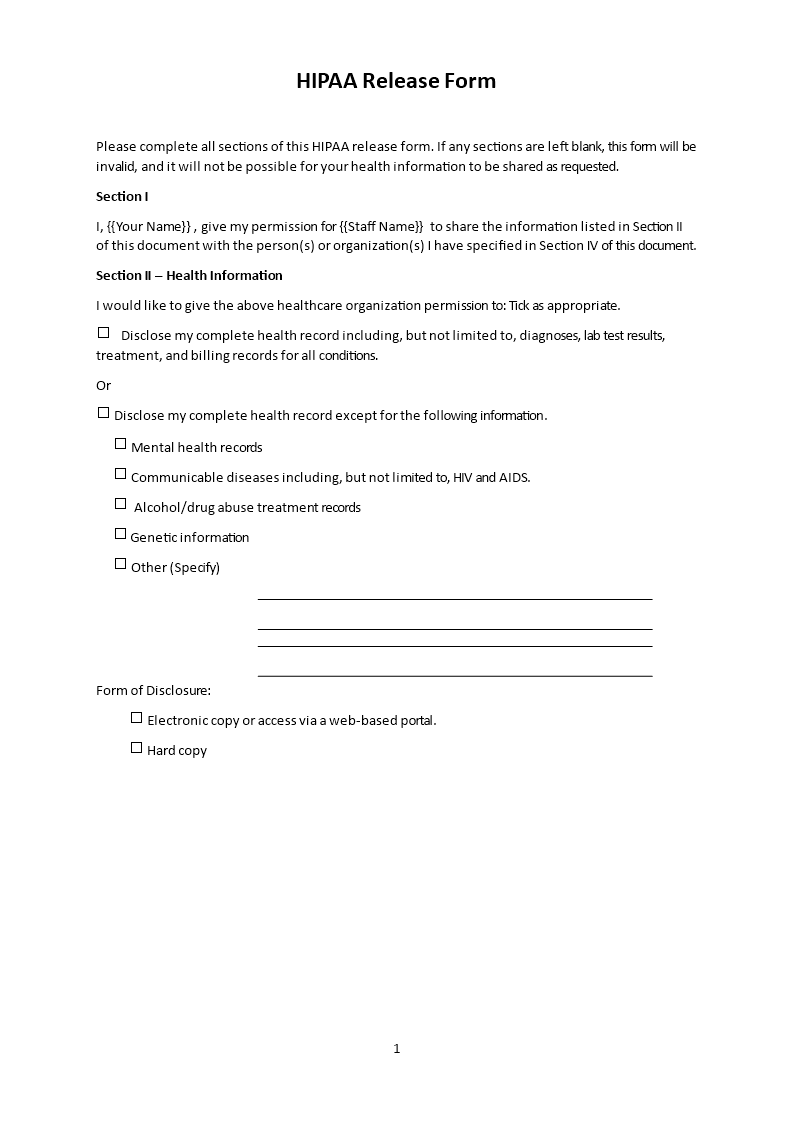 hipaa release form