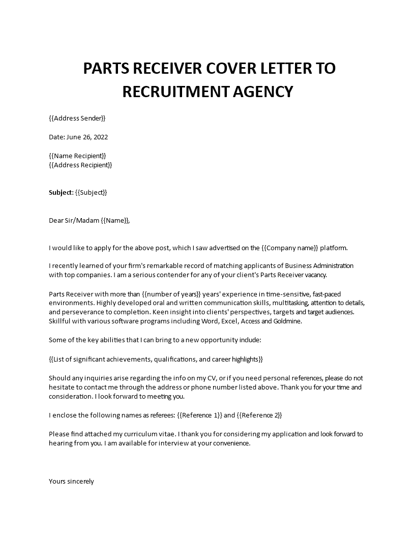 parts receiver application letter Main Image parts receiver application letter