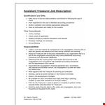 Treasurer Assistant Job Description example document template