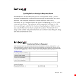 Quality Failure Analysis Request Form – Customer, Application, Number, Address, Failure example document template