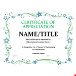 Certificate of Appreciation | Awarded for Recognition example document template