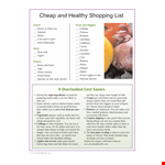 Get Your Cheap and Healthy Shopping List for Affordable Meals and Nutritious Veggies example document template