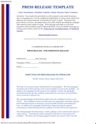 Press Release Template