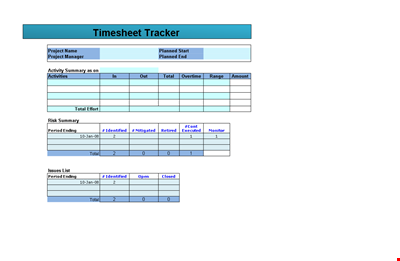 Project Timesheet Template - Easily Track Total Hours and Planned Period Summary