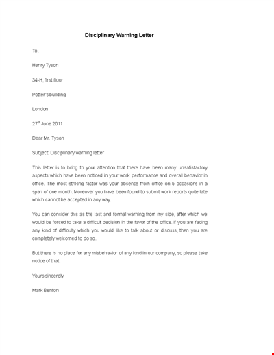 Employee Warning Letter for Office