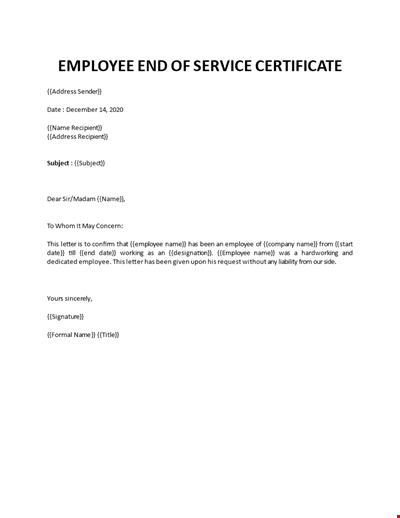 Employee end of service certificate
