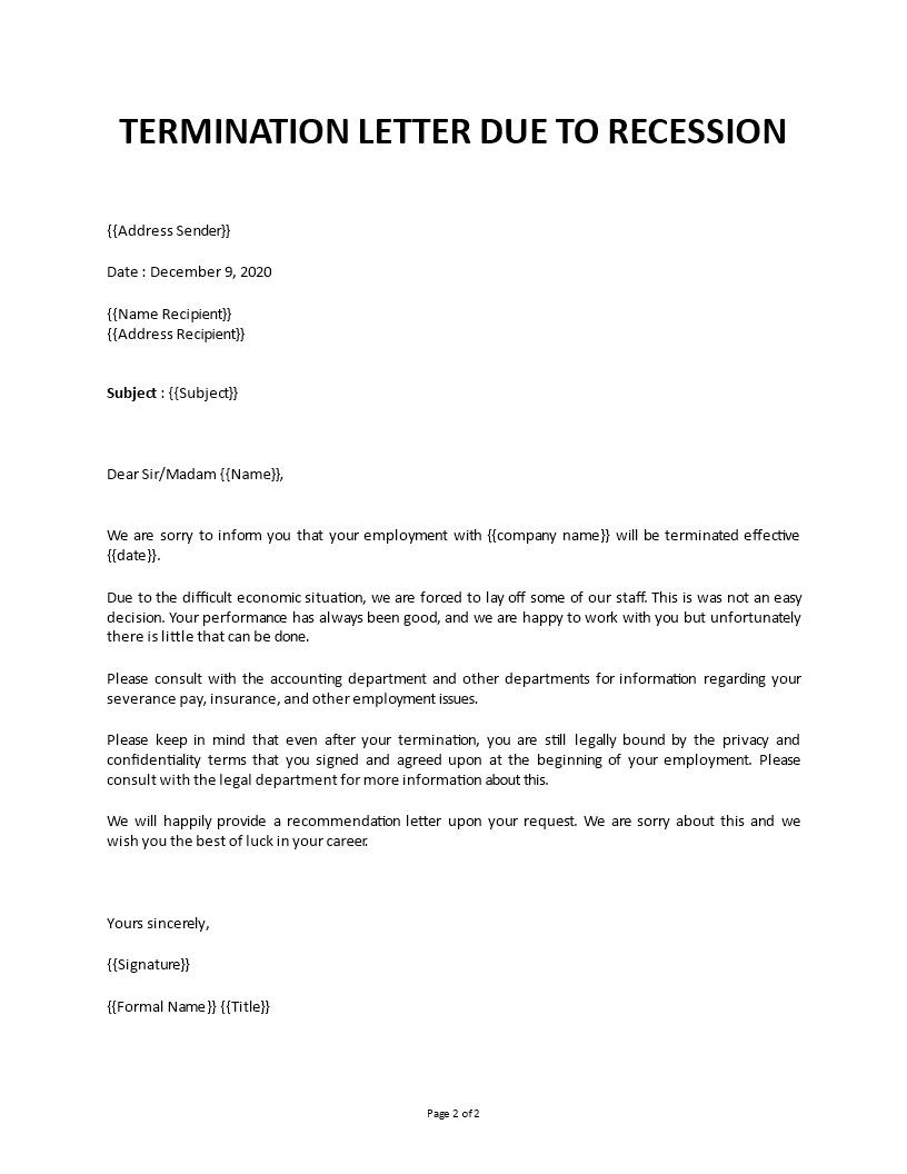 termination letter recession