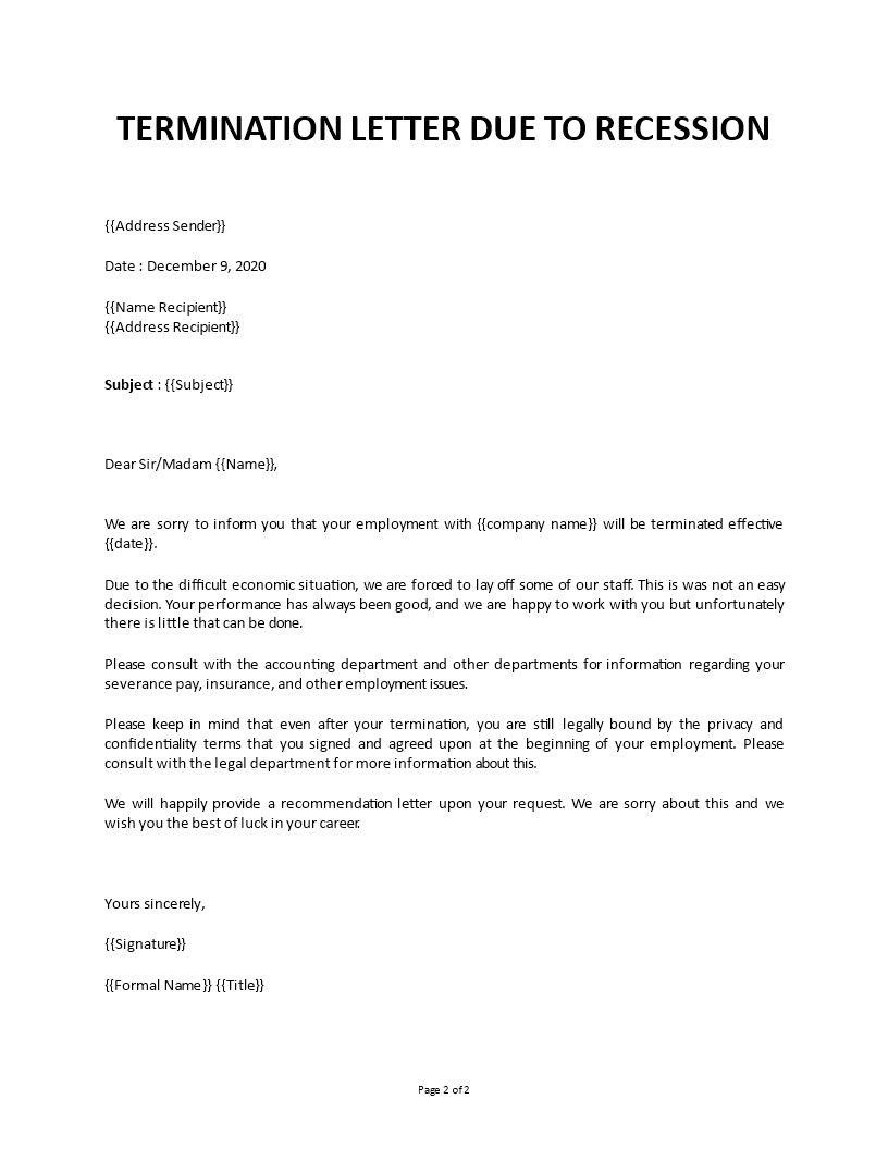 Termination Letter Recession