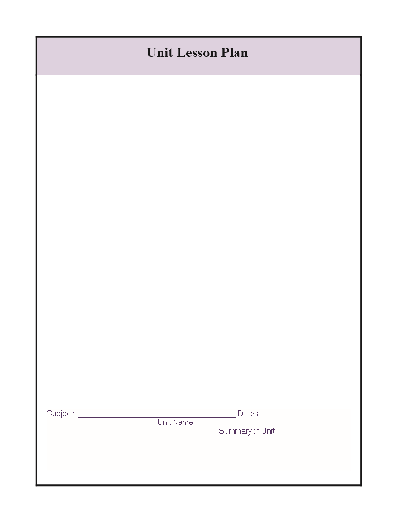 Blank Printable Unit Lesson Plan Template Lesson Planning Made Easy