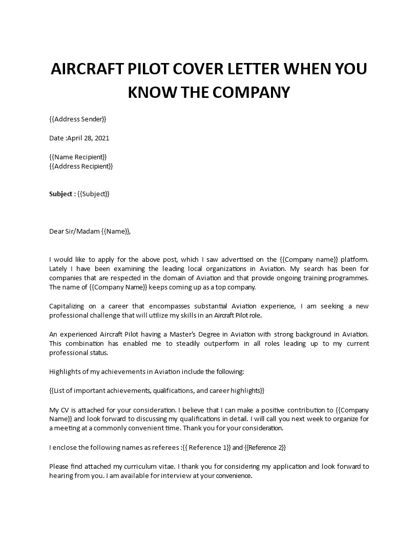 aviation cover letter