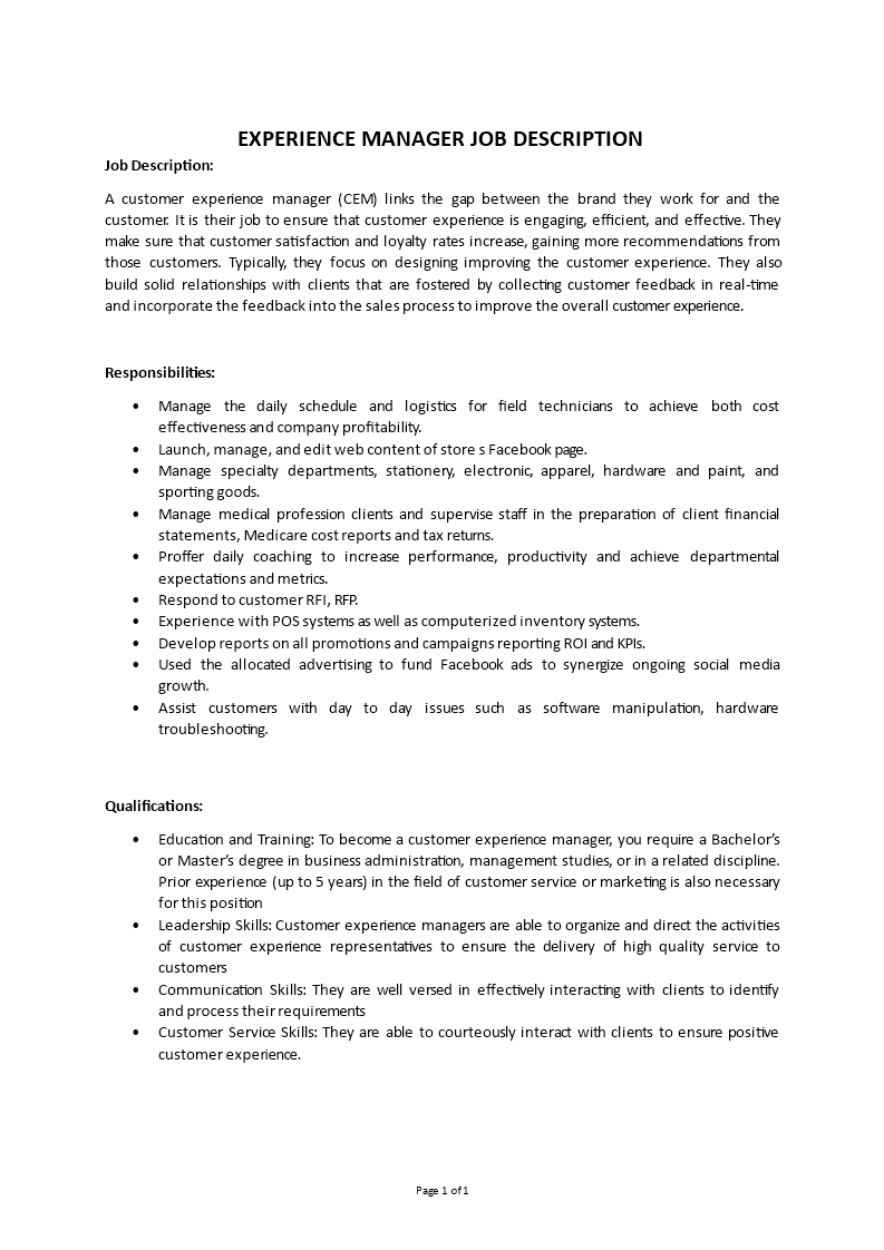 customer experience manager job description Main Image customer experience manager job description