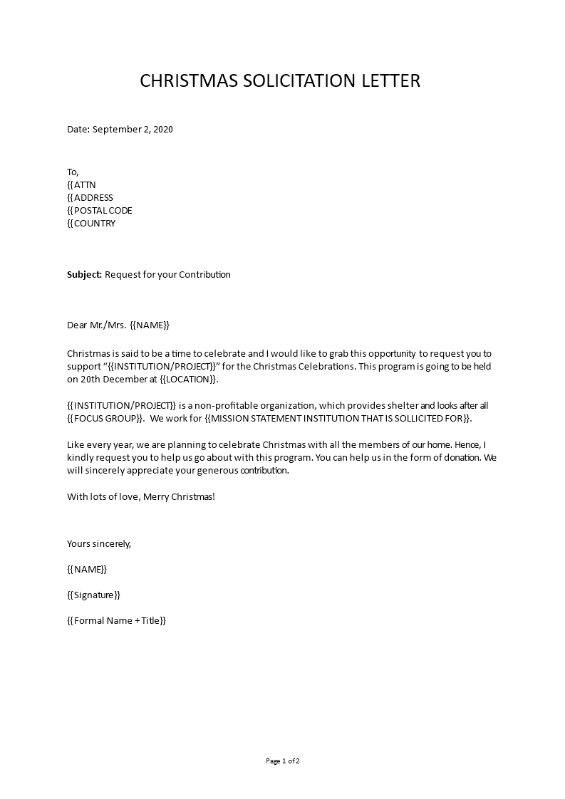 Letter soliciting for help Christmas