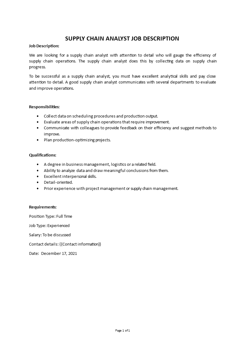 supply chain analyst job description