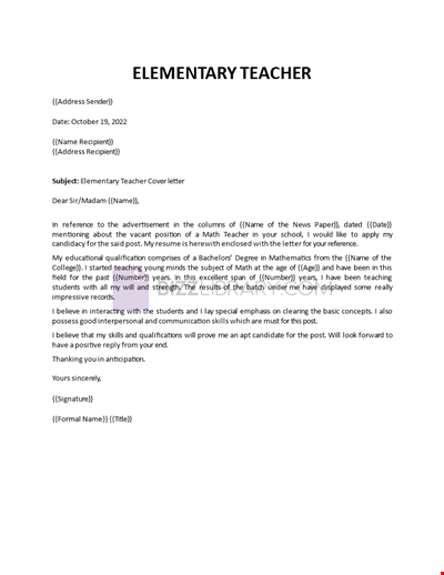 Cover letter for elementary teachers