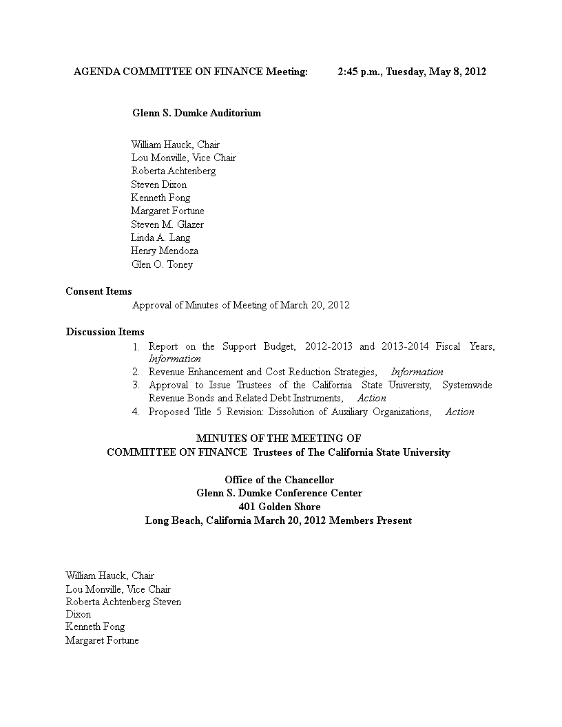 Meeting Finance Agenda Template