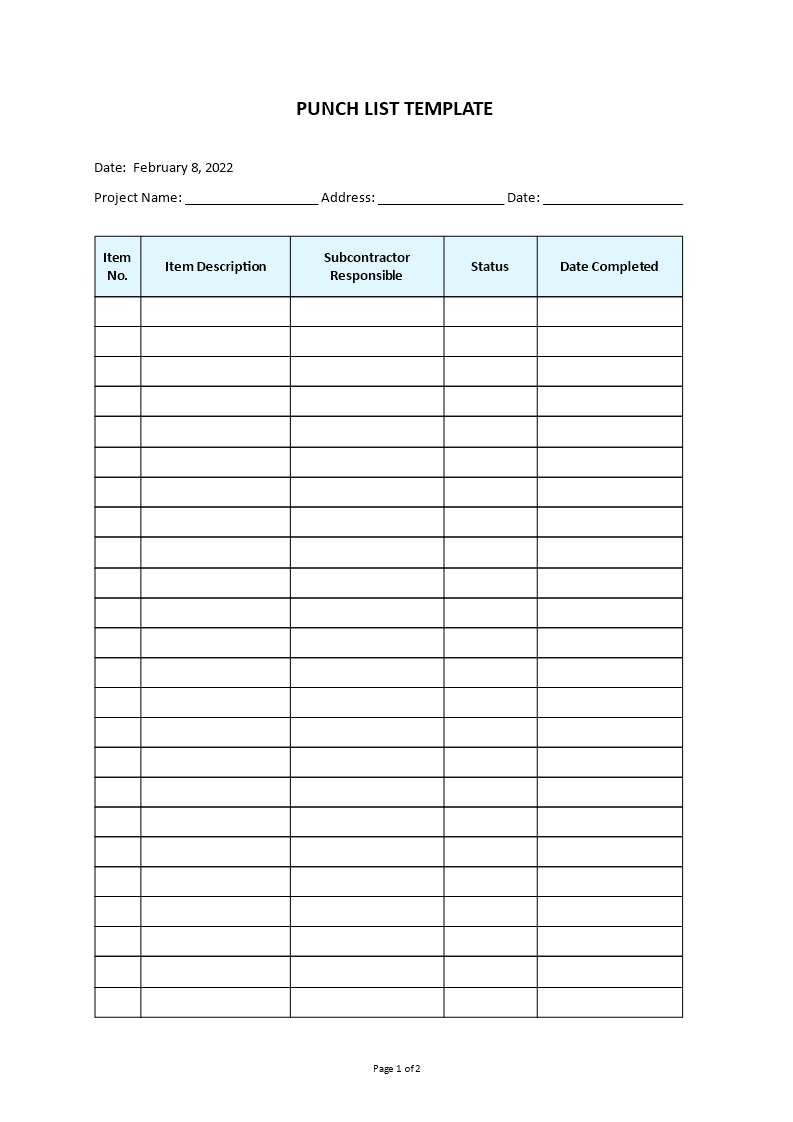 punch list template Main Image punch list template