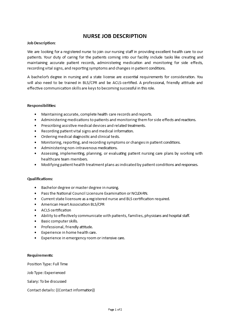 nurse job description