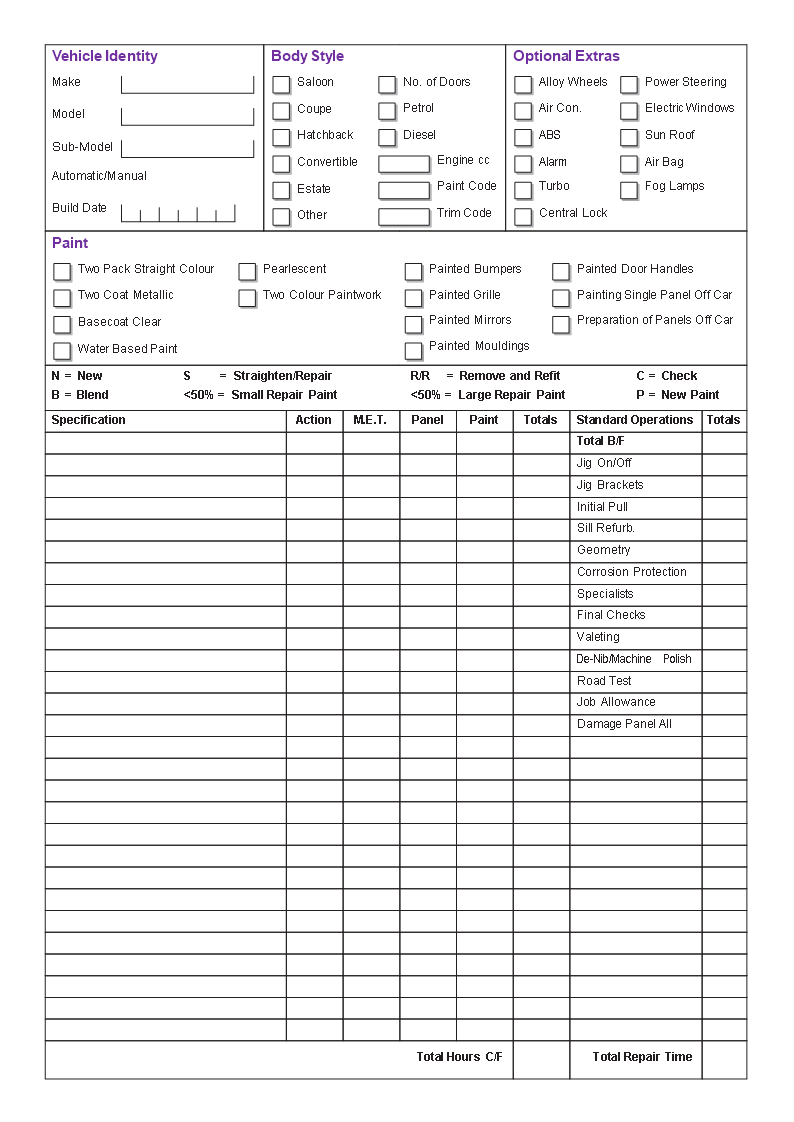 car repair estimate example