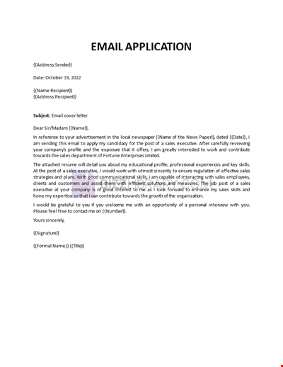 Cover letter for the application via email