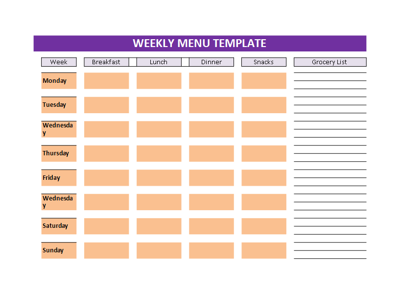 weekly menu template Main Image weekly menu template