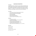 Healthcare Job Description example document template
