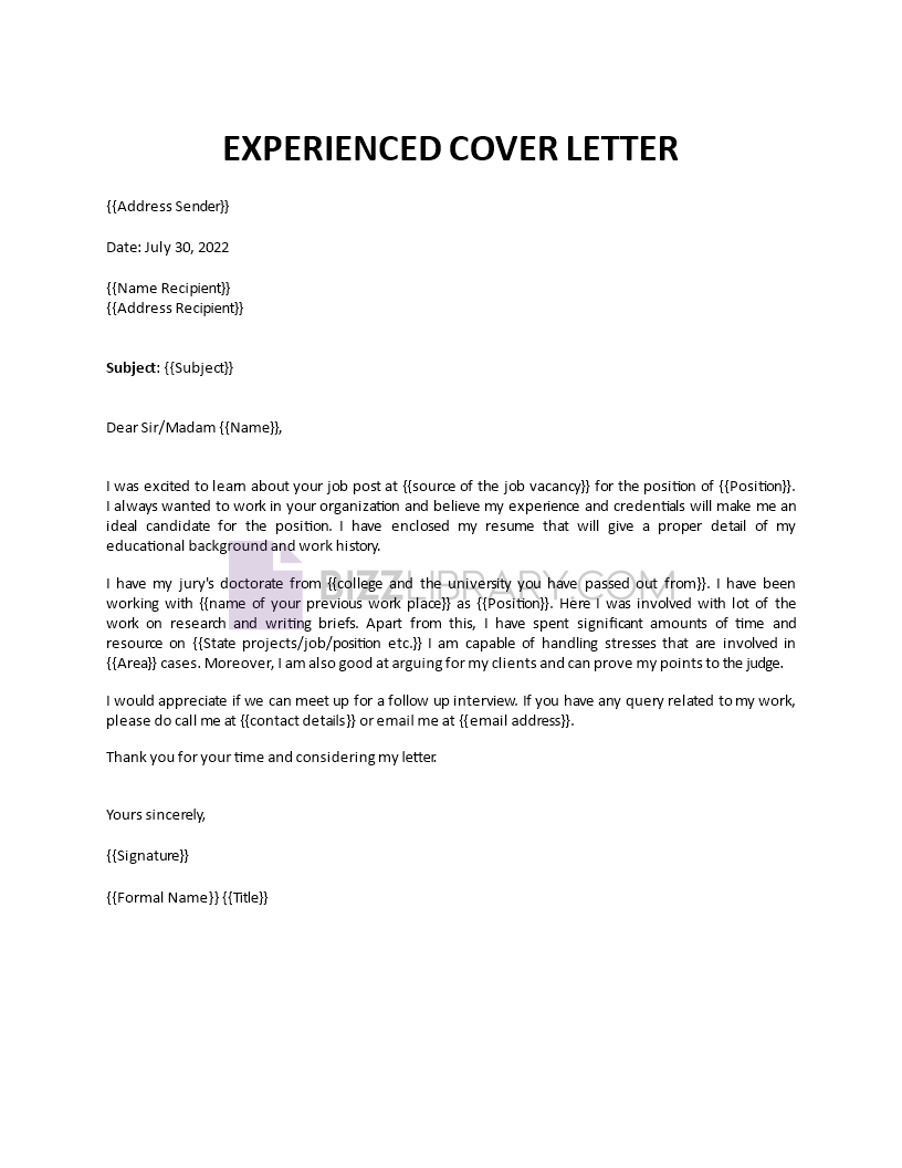 experienced cover letter