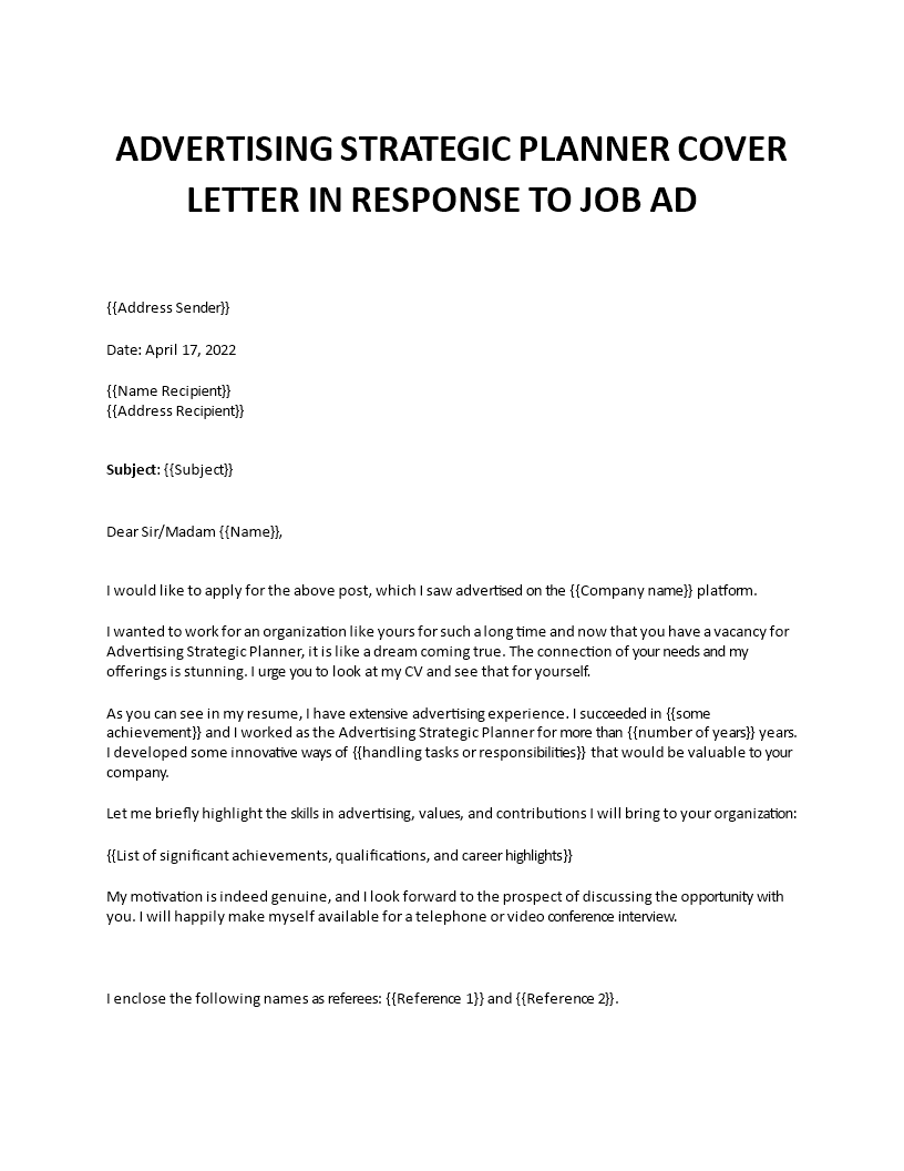 response to job advertisement