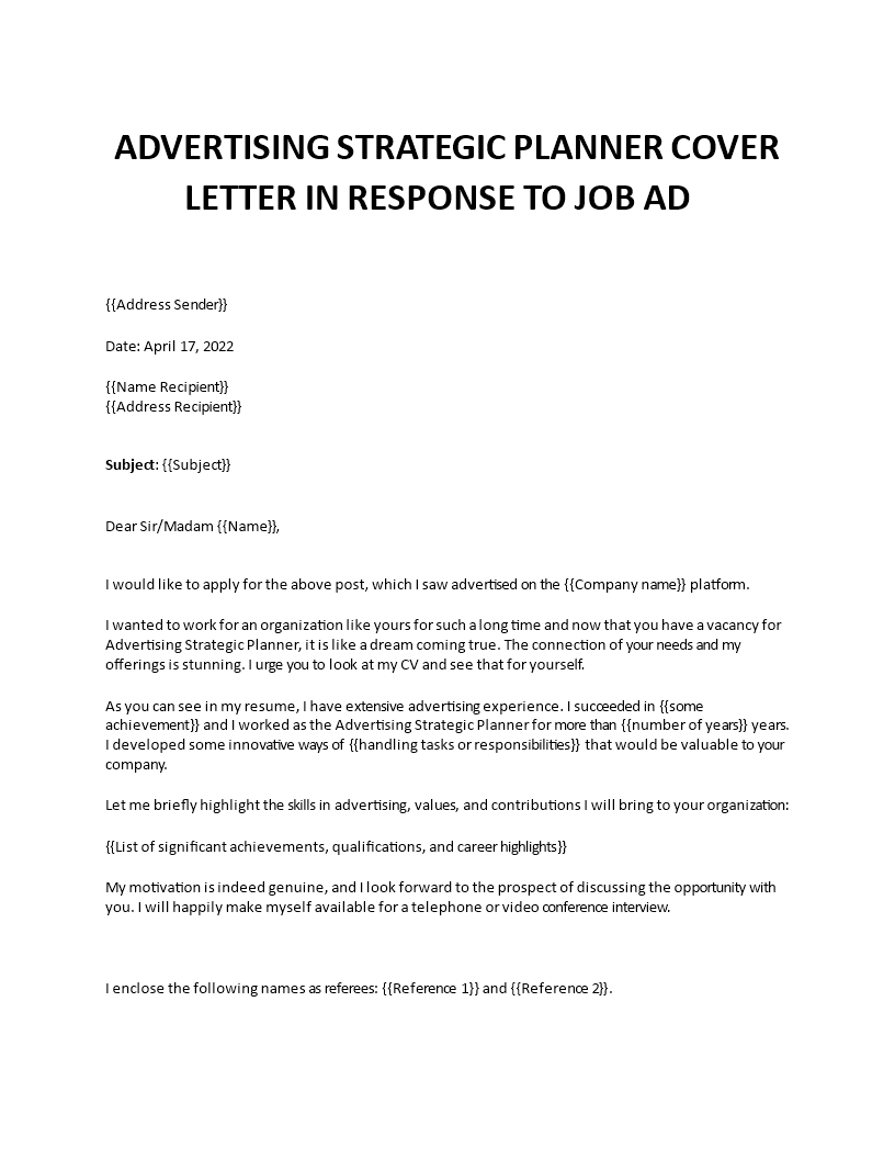 response to job advertisement Main Image response to job advertisement