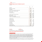 Company Balance Sheet Format | Financials in Millions | Share Information example document template 