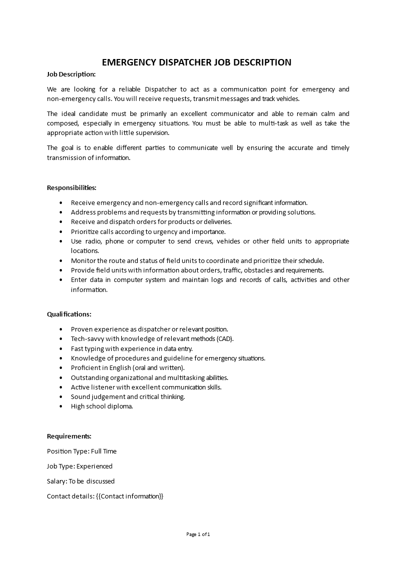 emergency dispatcher job description